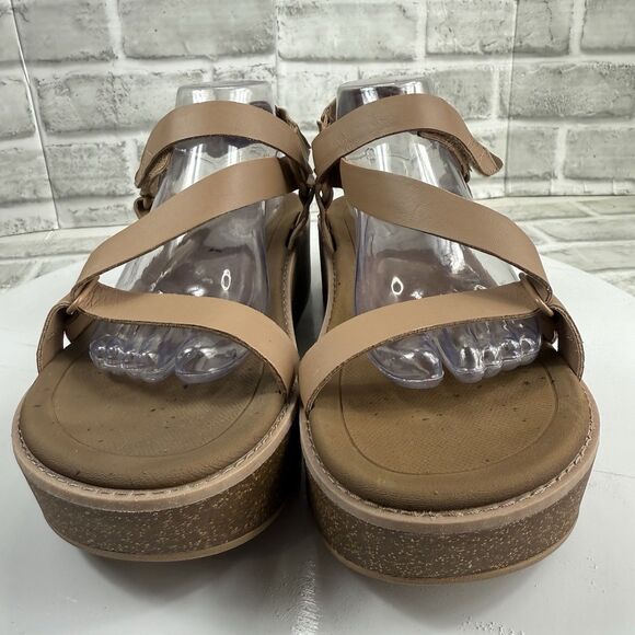 Teva Madera Women's Size 11 Tan Leather Adjustable Platform Cork Wedge Sandals - Picture 8 of 14
